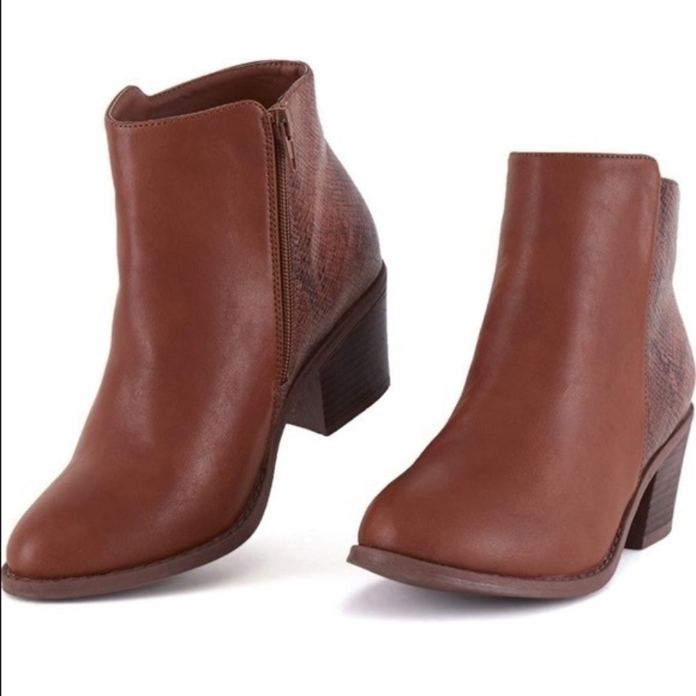 AOMO LOVE‎ Chunky Block Heels Booties with Side Zippe size 11 brown